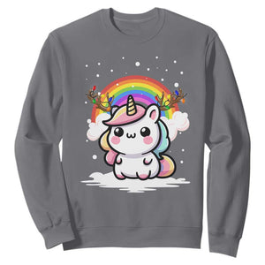 Unicorn Christmas Sweatshirt Cute Xmas Girls Rainbow TS10 Charcoal Print Your Wear