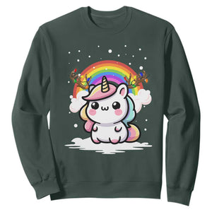 Unicorn Christmas Sweatshirt Cute Xmas Girls Rainbow TS10 Dark Forest Green Print Your Wear