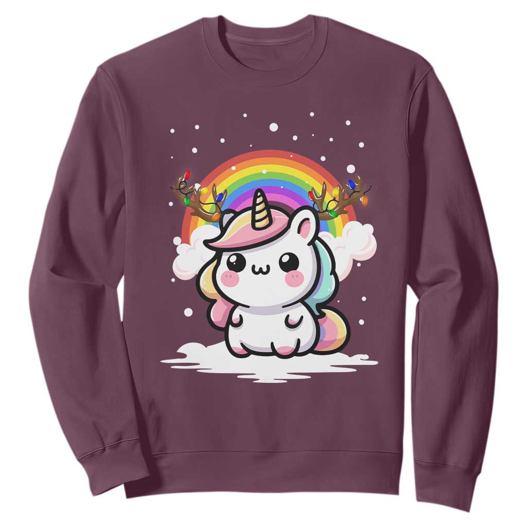Unicorn Christmas Sweatshirt Cute Xmas Girls Rainbow TS10 Maroon Print Your Wear