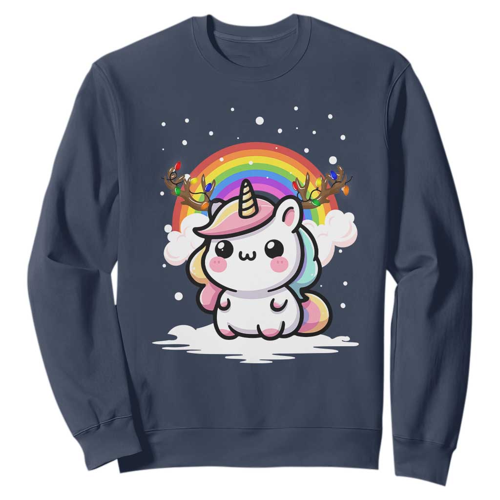 Unicorn Christmas Sweatshirt Cute Xmas Girls Rainbow TS10 Navy Print Your Wear