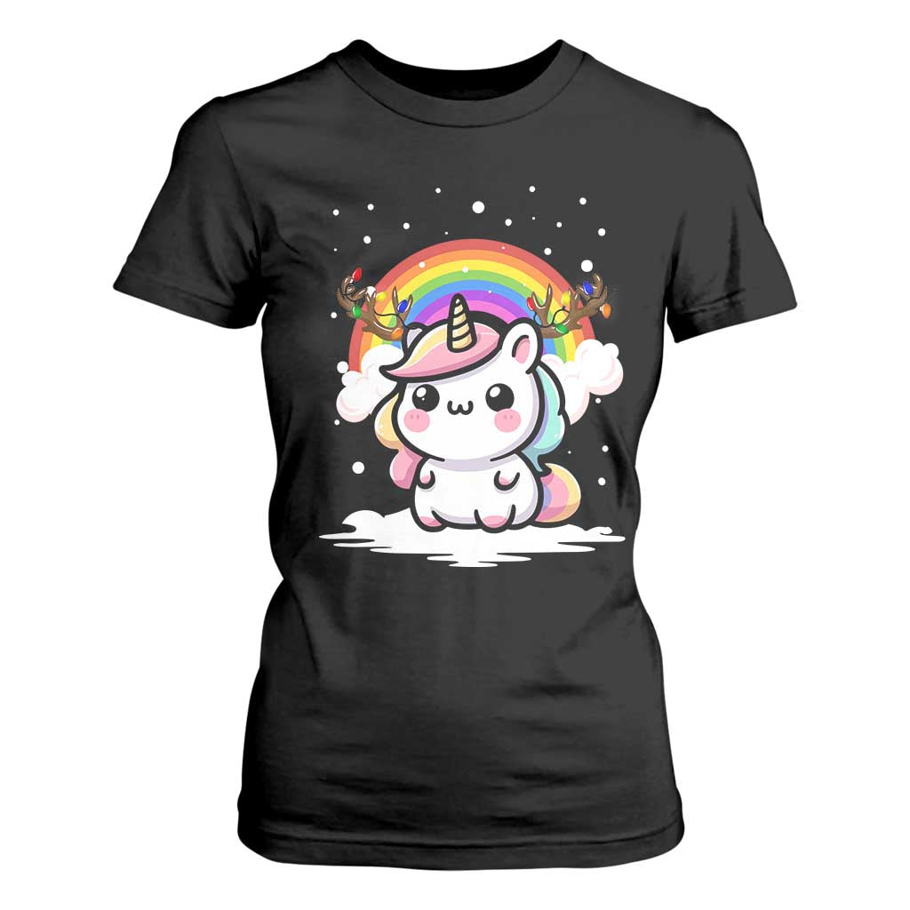Unicorn Christmas T Shirt For Women Cute Xmas Girls Rainbow TS10 Black Print Your Wear