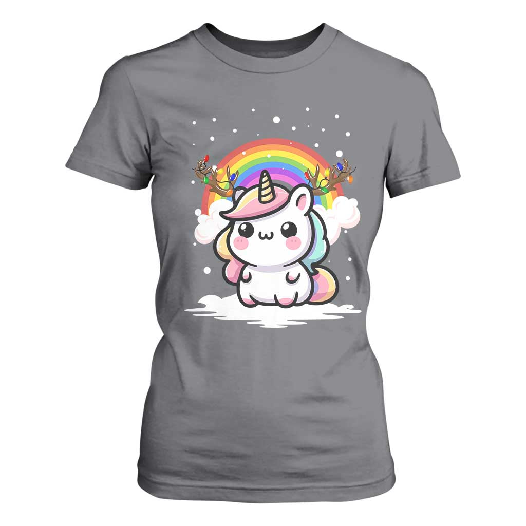 Unicorn Christmas T Shirt For Women Cute Xmas Girls Rainbow TS10 Charcoal Print Your Wear
