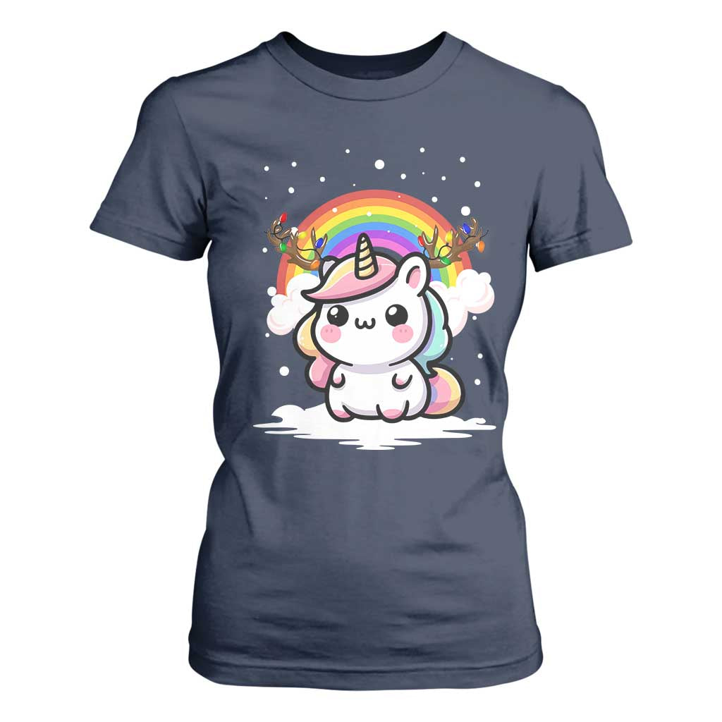Unicorn Christmas T Shirt For Women Cute Xmas Girls Rainbow TS10 Navy Print Your Wear