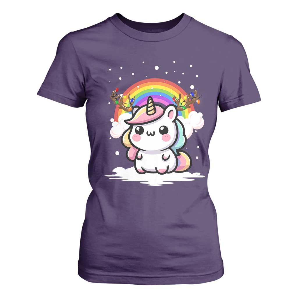 Unicorn Christmas T Shirt For Women Cute Xmas Girls Rainbow TS10 Purple Print Your Wear