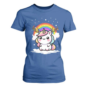 Unicorn Christmas T Shirt For Women Cute Xmas Girls Rainbow TS10 Royal Blue Print Your Wear