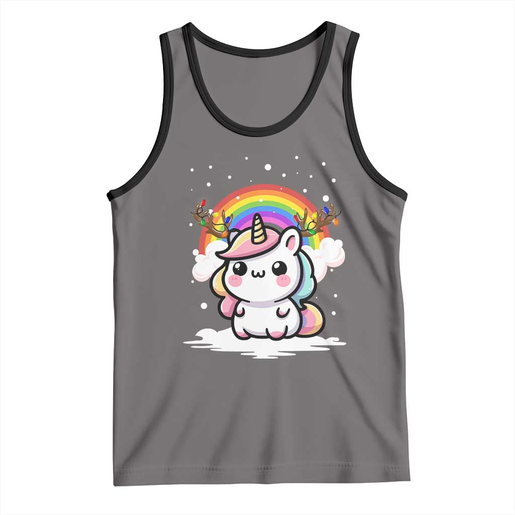 Unicorn Christmas Tank Top Cute Xmas Girls Rainbow TS10 Deep Heather Black Print Your Wear