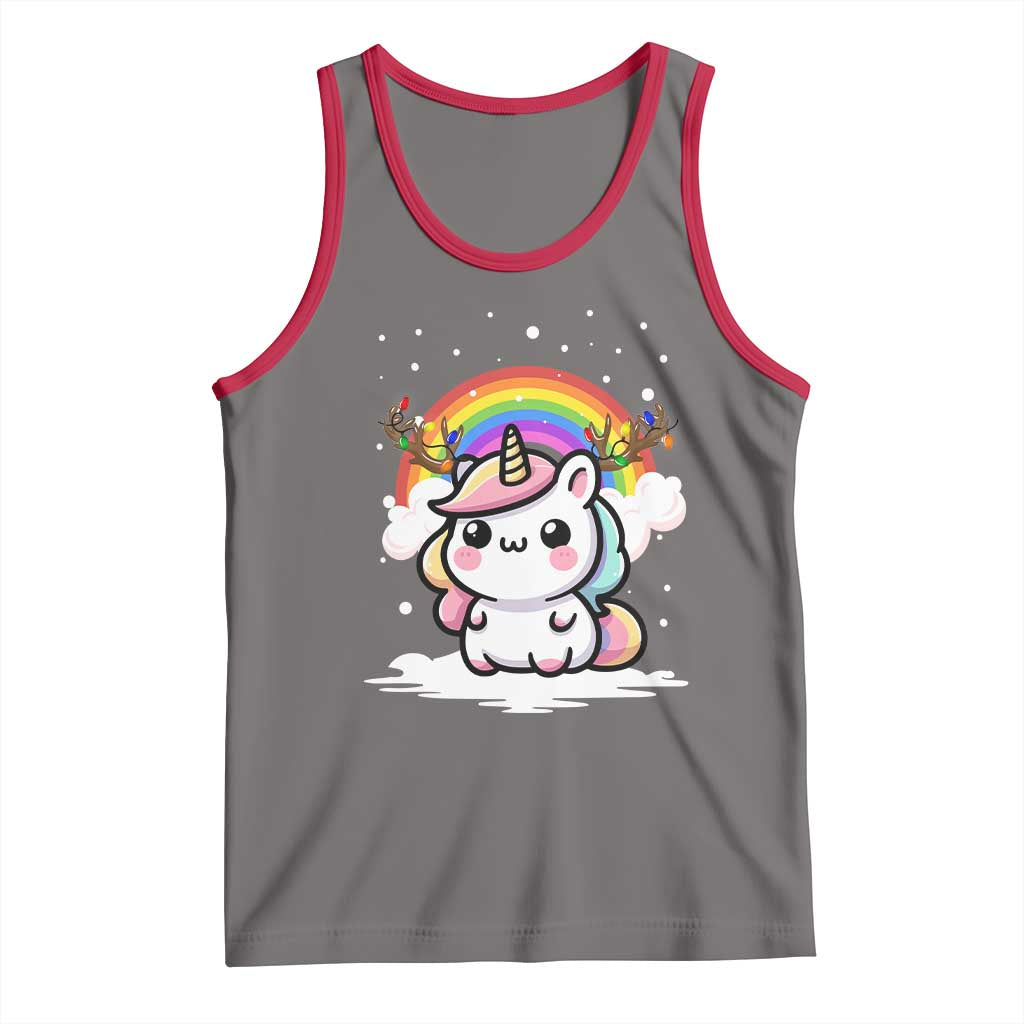 Unicorn Christmas Tank Top Cute Xmas Girls Rainbow TS10 Deep Heather Red Print Your Wear