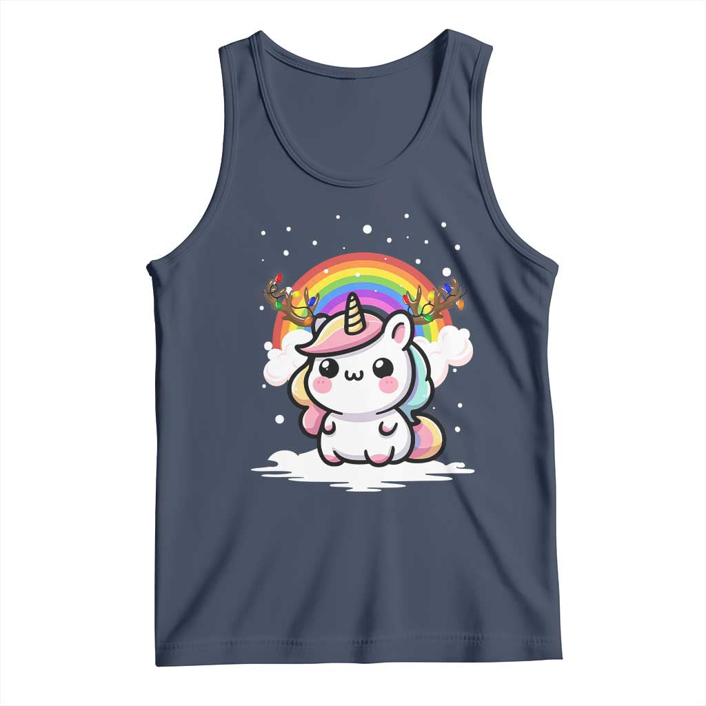 Unicorn Christmas Tank Top Cute Xmas Girls Rainbow TS10 Navy Print Your Wear