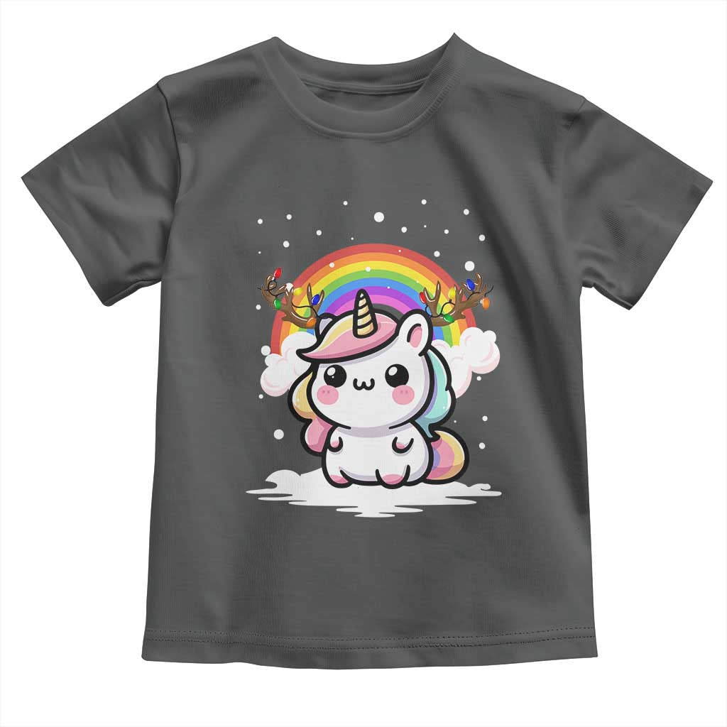 Unicorn Christmas Toddler T Shirt Cute Xmas Girls Rainbow TS10 Dark Heather Print Your Wear