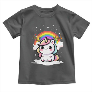 Unicorn Christmas Toddler T Shirt Cute Xmas Girls Rainbow TS10 Dark Heather Print Your Wear