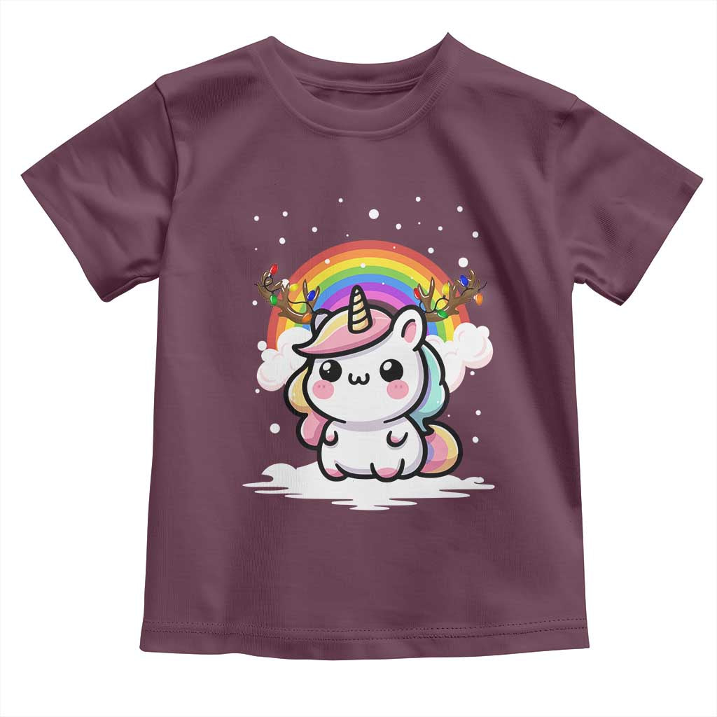 Unicorn Christmas Toddler T Shirt Cute Xmas Girls Rainbow TS10 Maroon Print Your Wear
