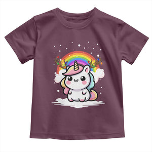 Unicorn Christmas Toddler T Shirt Cute Xmas Girls Rainbow TS10 Maroon Print Your Wear
