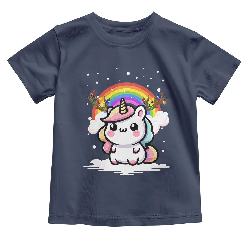 Unicorn Christmas Toddler T Shirt Cute Xmas Girls Rainbow TS10 Navy Print Your Wear