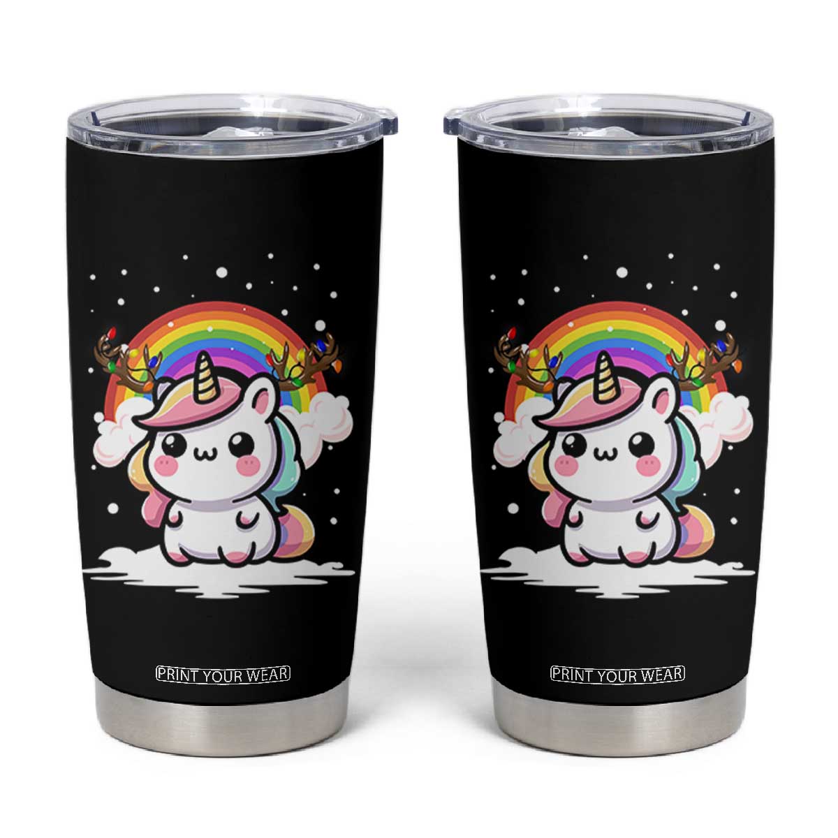 Unicorn Christmas Tumbler Cup Cute Xmas Girls Rainbow TS10 Black Print Your Wear