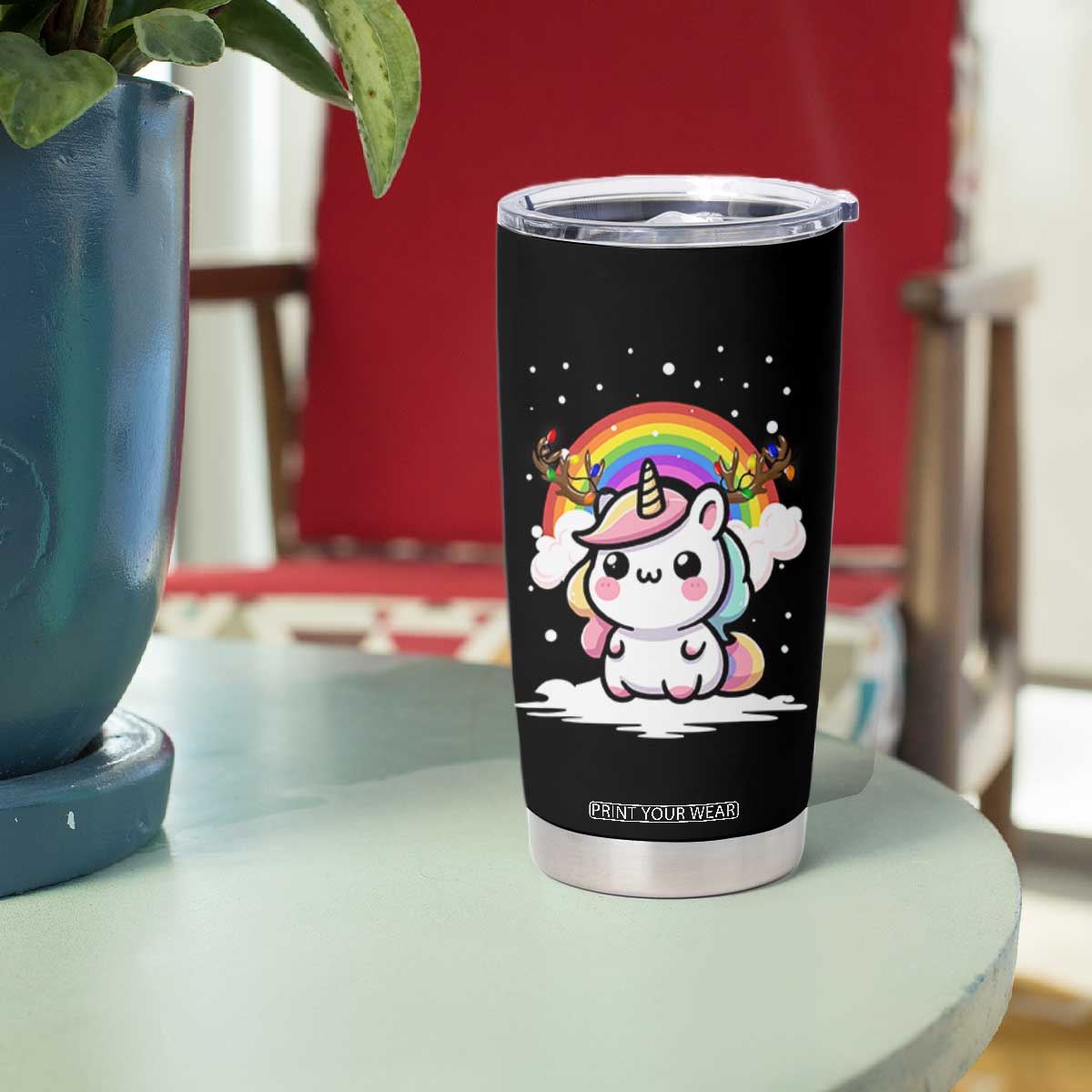 Unicorn Christmas Tumbler Cup Cute Xmas Girls Rainbow TS10 Print Your Wear