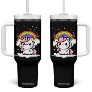 Unicorn Christmas Tumbler With Handle Cute Xmas Girls Rainbow TS10 One Size: 40 oz Black Print Your Wear