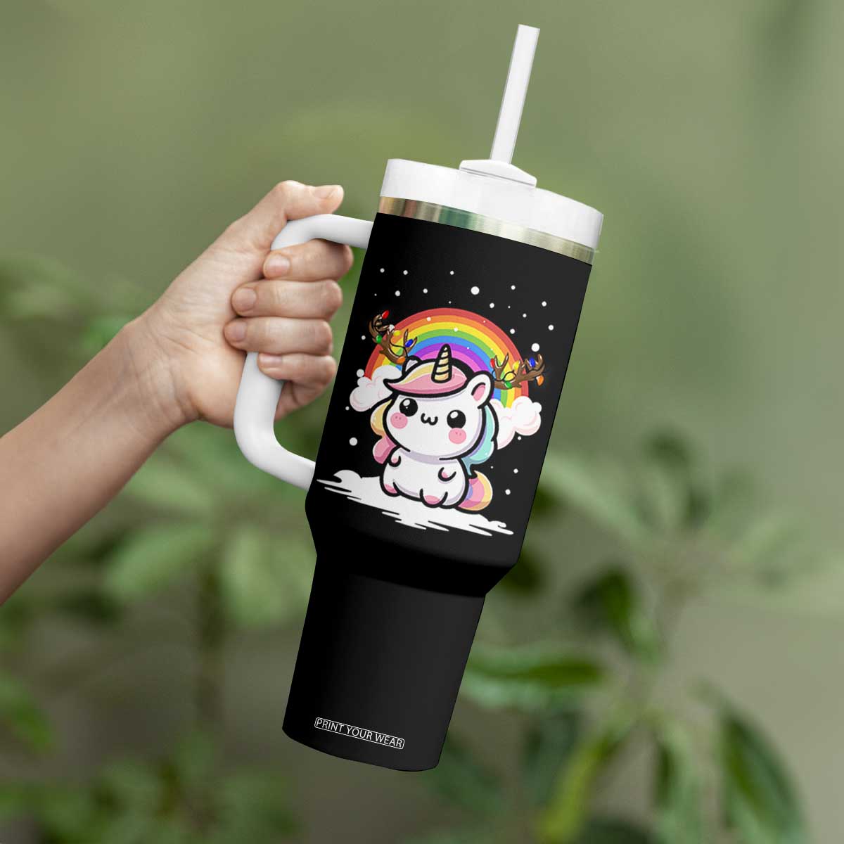 Unicorn Christmas Tumbler With Handle Cute Xmas Girls Rainbow TS10 Print Your Wear
