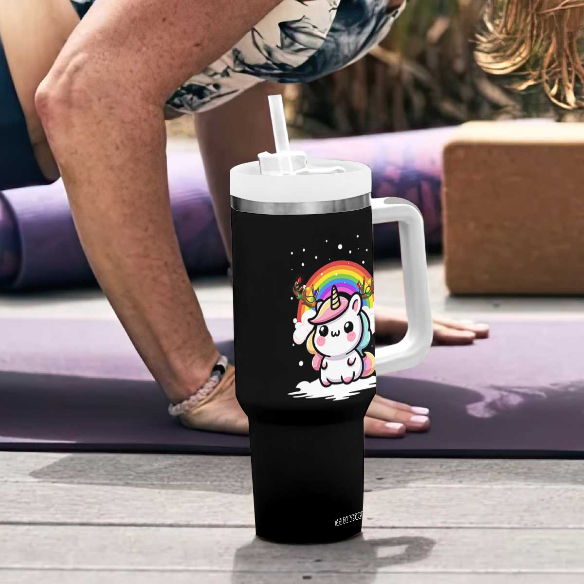Unicorn Christmas Tumbler With Handle Cute Xmas Girls Rainbow TS10 Print Your Wear