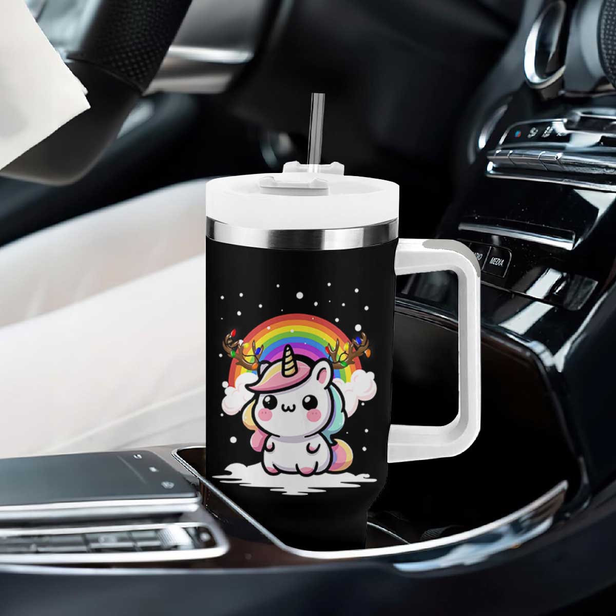 Unicorn Christmas Tumbler With Handle Cute Xmas Girls Rainbow TS10 Print Your Wear