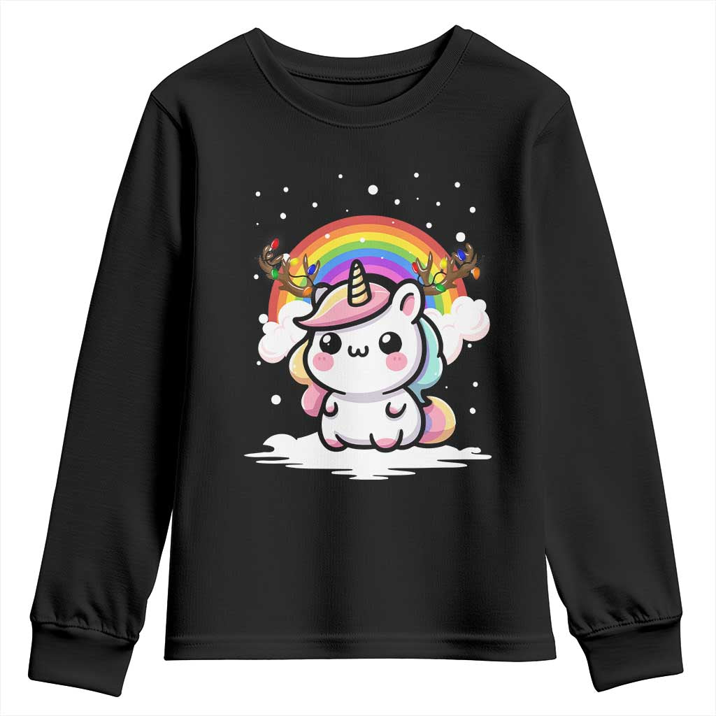 Unicorn Christmas Youth Sweatshirt Cute Xmas Girls Rainbow TS10 Black Print Your Wear