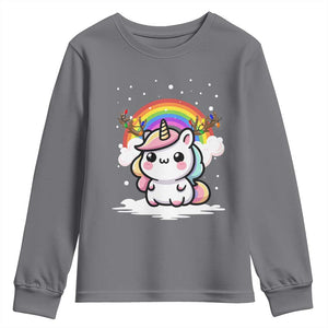 Unicorn Christmas Youth Sweatshirt Cute Xmas Girls Rainbow TS10 Charcoal Print Your Wear