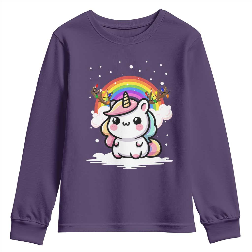 Unicorn Christmas Youth Sweatshirt Cute Xmas Girls Rainbow TS10 Purple Print Your Wear