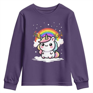 Unicorn Christmas Youth Sweatshirt Cute Xmas Girls Rainbow TS10 Purple Print Your Wear