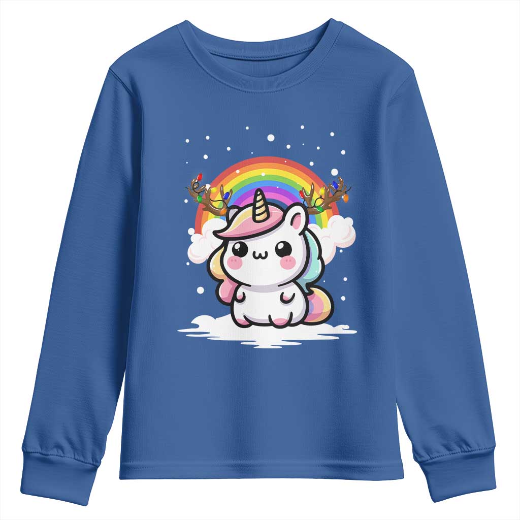 Unicorn Christmas Youth Sweatshirt Cute Xmas Girls Rainbow TS10 Royal Blue Print Your Wear