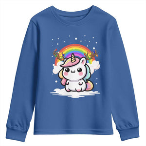 Unicorn Christmas Youth Sweatshirt Cute Xmas Girls Rainbow TS10 Royal Blue Print Your Wear