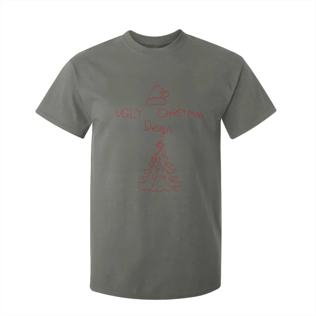 Funny Christmas T Shirt For Kid Ugly Tree Hand Drawn TS10 Military Green Print Your Wear