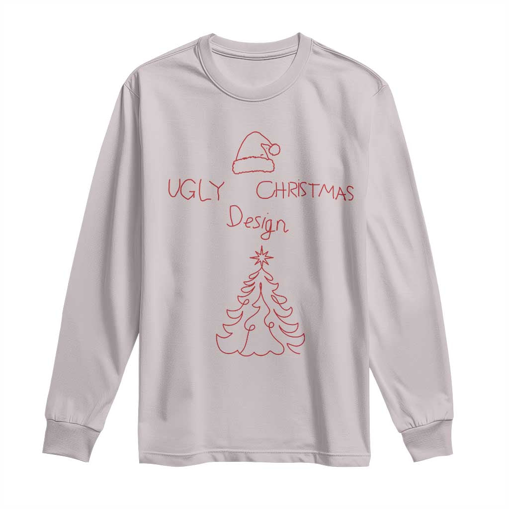 Funny Christmas Long Sleeve Shirt Ugly Tree Hand Drawn TS10 Ice Gray Print Your Wear