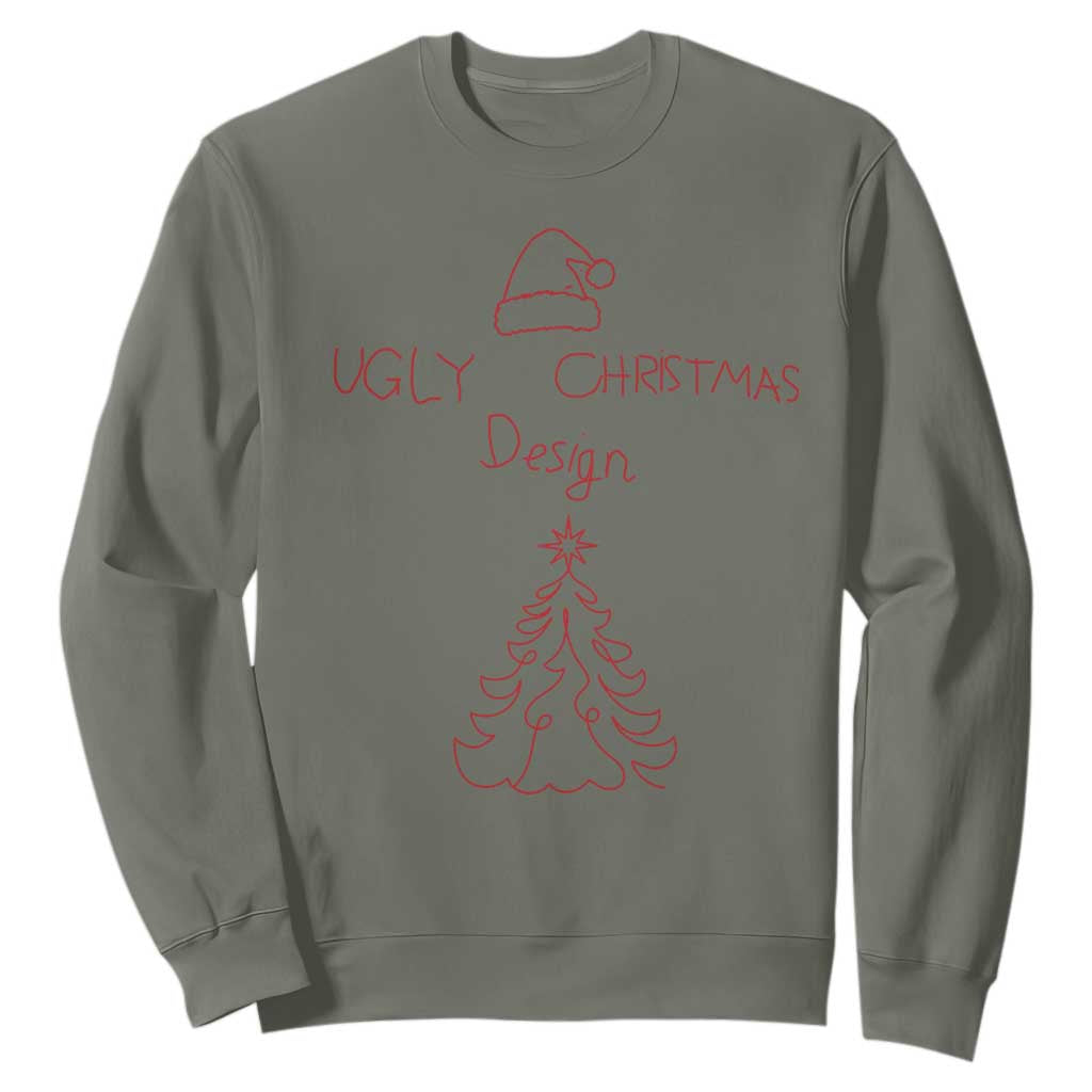 Funny Christmas Sweatshirt Ugly Tree Hand Drawn TS10 Military Green Print Your Wear