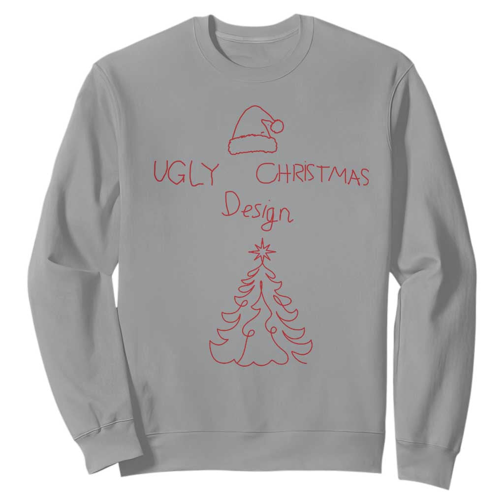 Funny Christmas Sweatshirt Ugly Tree Hand Drawn TS10 Sport Gray Print Your Wear