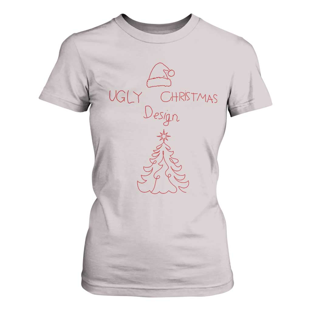 Funny Christmas T Shirt For Women Ugly Tree Hand Drawn TS10 Ice Gray Print Your Wear