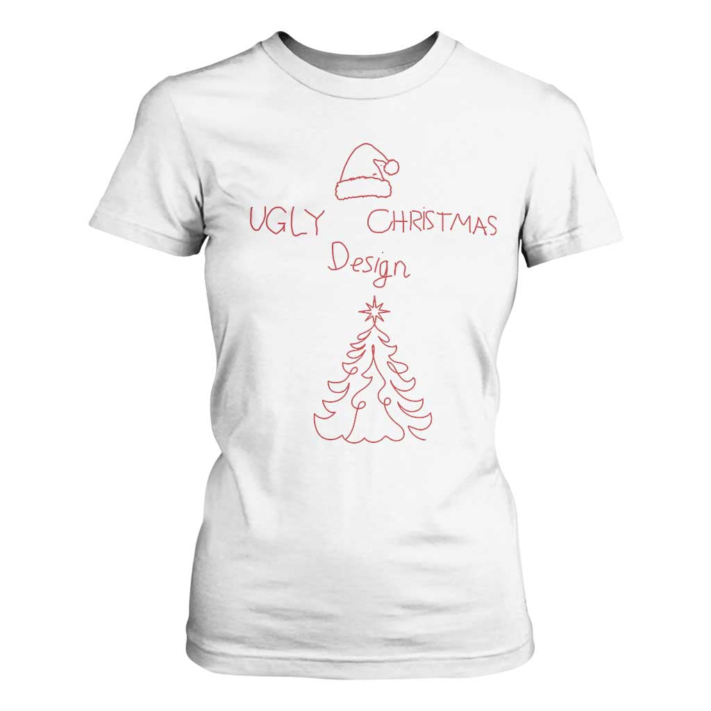 Funny Christmas T Shirt For Women Ugly Tree Hand Drawn TS10 White Print Your Wear