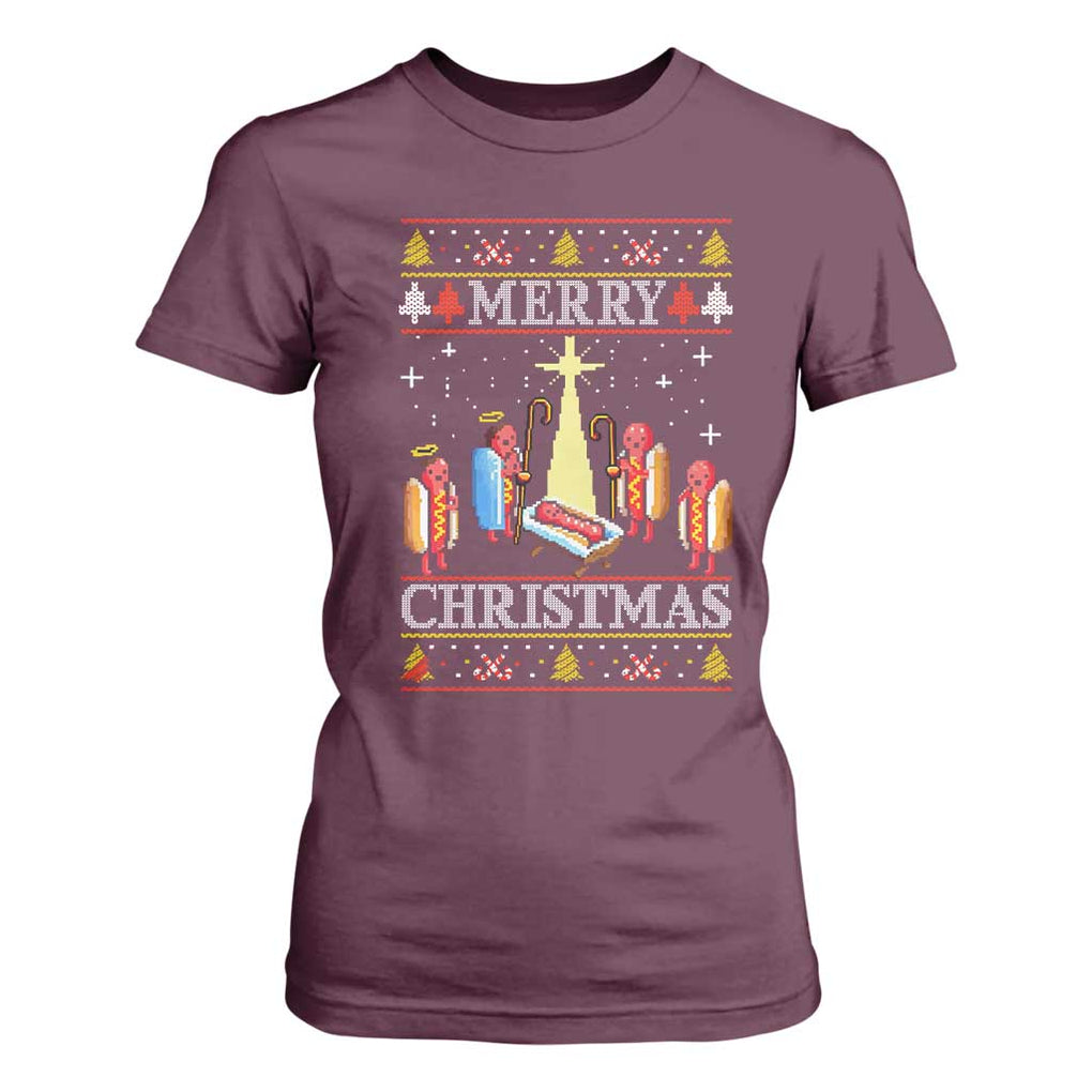 Funny Christmas T Shirt For Women Merry Glizzmas Ugly Xmas TS10 Maroon Print Your Wear