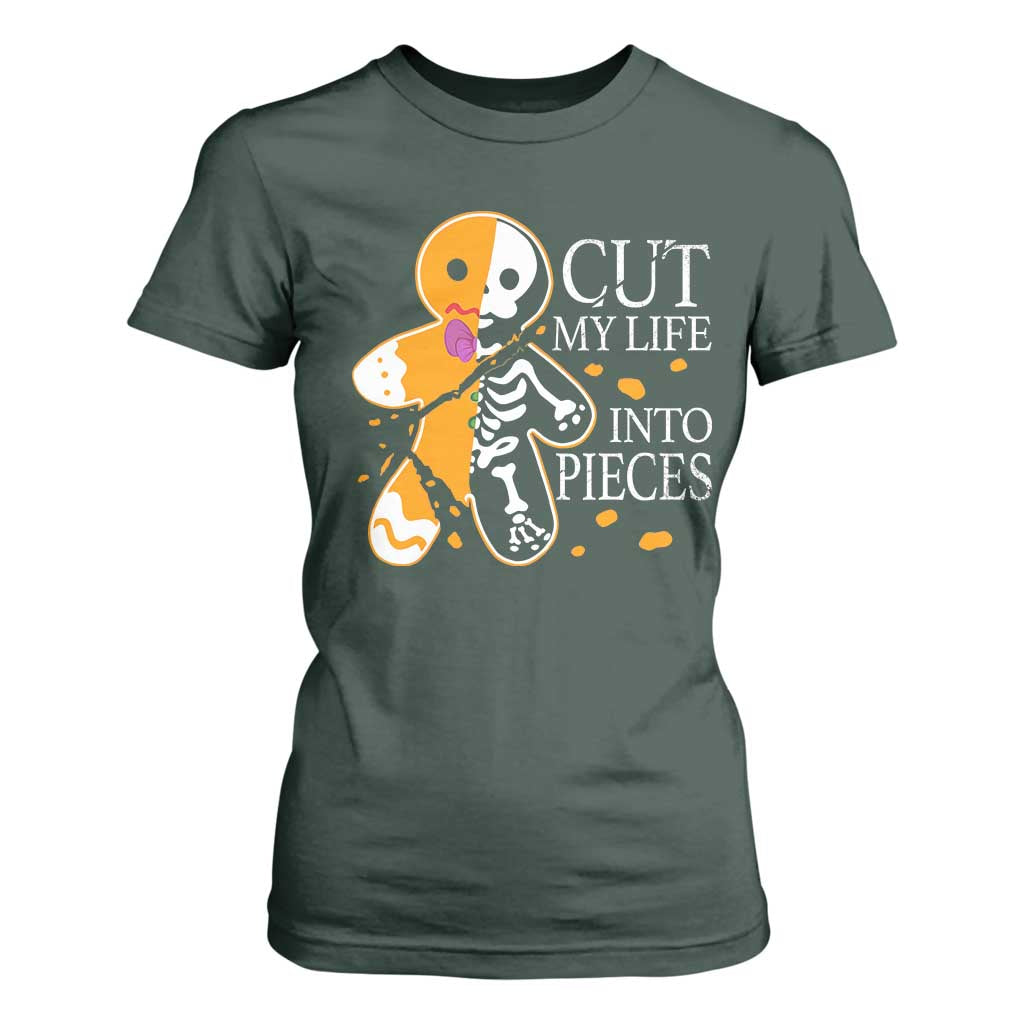 Gingerbread Christmas T Shirt For Women Cut My Life Into Pieces Goth Black Aesthetics TS10 Dark Forest Green Print Your Wear