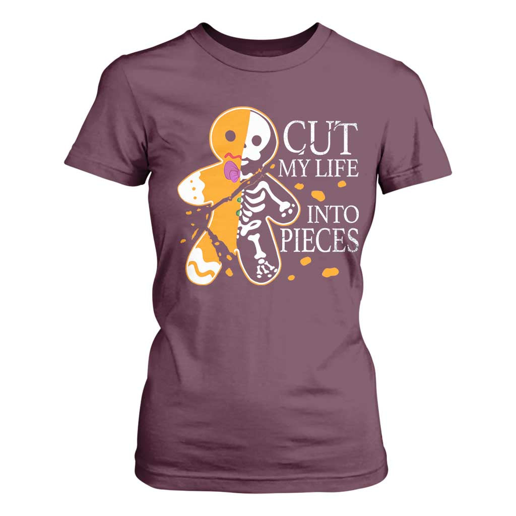 Gingerbread Christmas T Shirt For Women Cut My Life Into Pieces Goth Black Aesthetics TS10 Maroon Print Your Wear