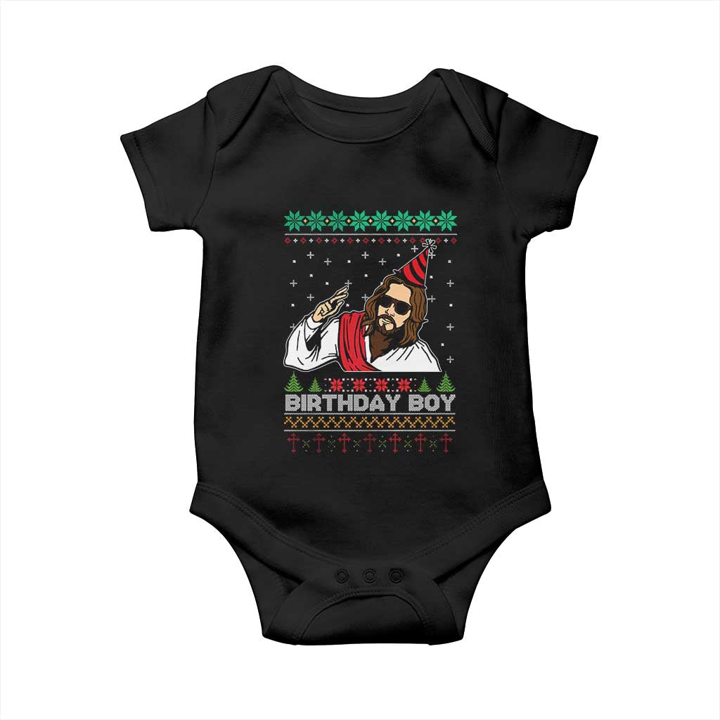 Crhistmas Birthday Boy Jesus Ugly Christmas Baby Onesie TS10 Black Print Your Wear