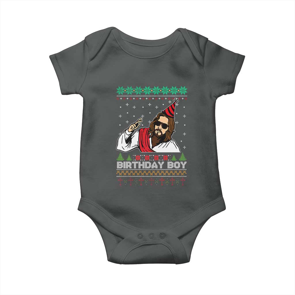 Crhistmas Birthday Boy Jesus Ugly Christmas Baby Onesie TS10 Dark Heather Print Your Wear
