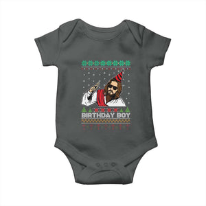 Crhistmas Birthday Boy Jesus Ugly Christmas Baby Onesie TS10 Dark Heather Print Your Wear