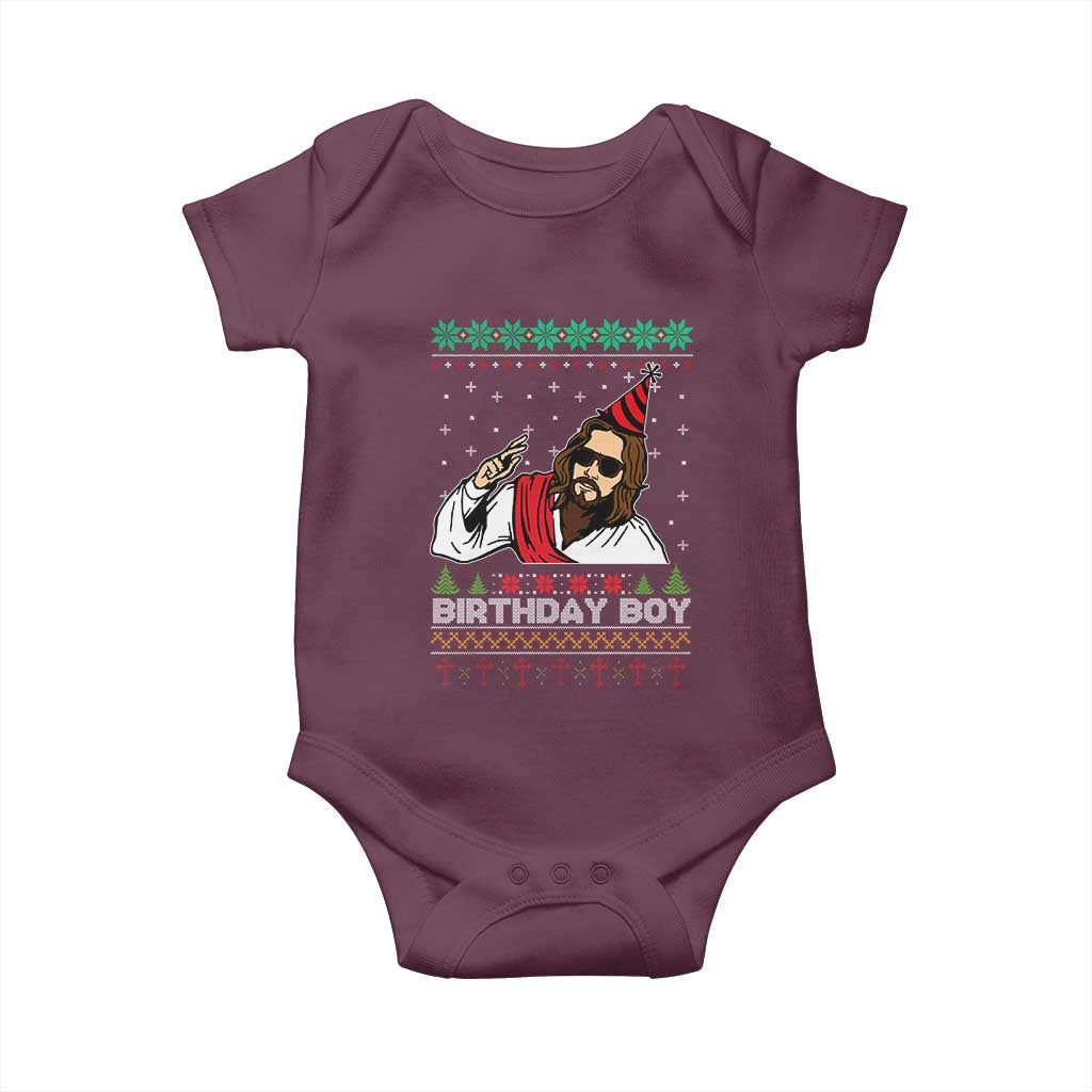 Crhistmas Birthday Boy Jesus Ugly Christmas Baby Onesie TS10 Maroon Print Your Wear