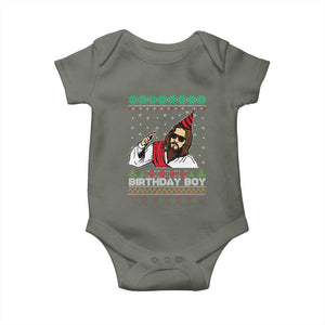 Crhistmas Birthday Boy Jesus Ugly Christmas Baby Onesie TS10 Military Green Print Your Wear