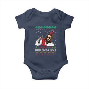 Crhistmas Birthday Boy Jesus Ugly Christmas Baby Onesie TS10 Navy Print Your Wear