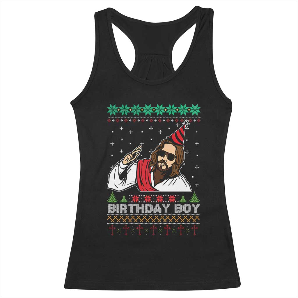 Crhistmas Birthday Boy Jesus Ugly Christmas Racerback Tank Top TS10 Black Print Your Wear