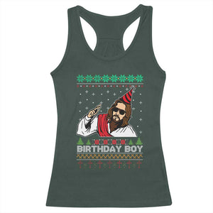 Crhistmas Birthday Boy Jesus Ugly Christmas Racerback Tank Top TS10 Dark Forest Green Print Your Wear