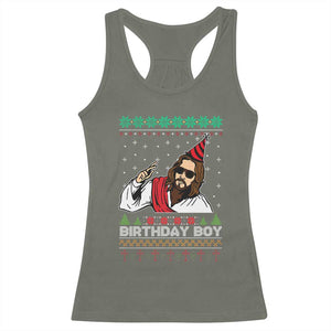 Crhistmas Birthday Boy Jesus Ugly Christmas Racerback Tank Top TS10 Military Green Print Your Wear