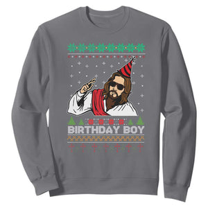 Crhistmas Birthday Boy Jesus Ugly Christmas Sweatshirt TS10 Charcoal Print Your Wear