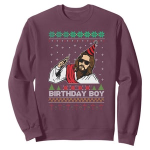 Crhistmas Birthday Boy Jesus Ugly Christmas Sweatshirt TS10 Maroon Print Your Wear
