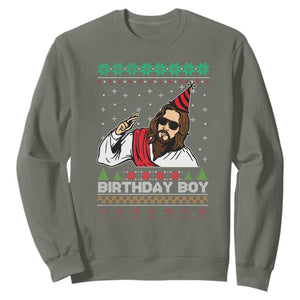 Crhistmas Birthday Boy Jesus Ugly Christmas Sweatshirt TS10 Military Green Print Your Wear